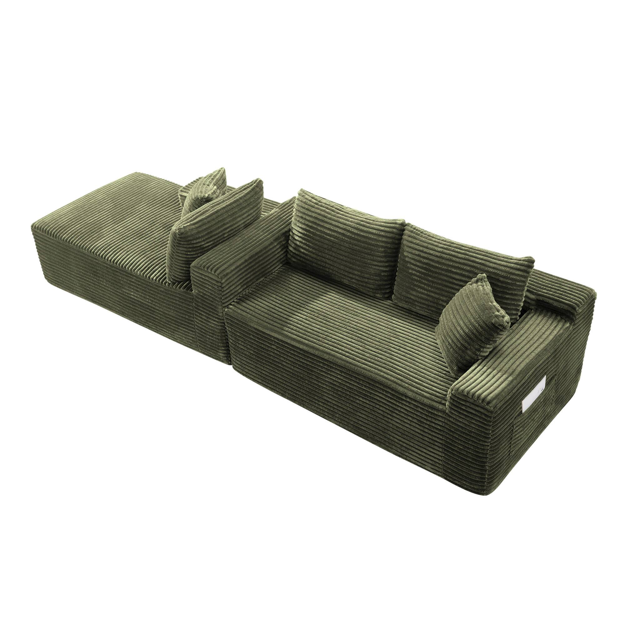 Angle. Anysun - 107" Rabbit Hair Modular Cloud L-Shaped Sofa w/ Recliner, Modern Sleeper, Deep Seat, No Assembly Needed - Green.