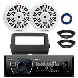 Pyle - PLRMR27BTB Bluetooth Marine AM/FM Receiver, 2x 6.5" 200W Speakers (White), 2014-up Harley Radio Install Kit, Wire
