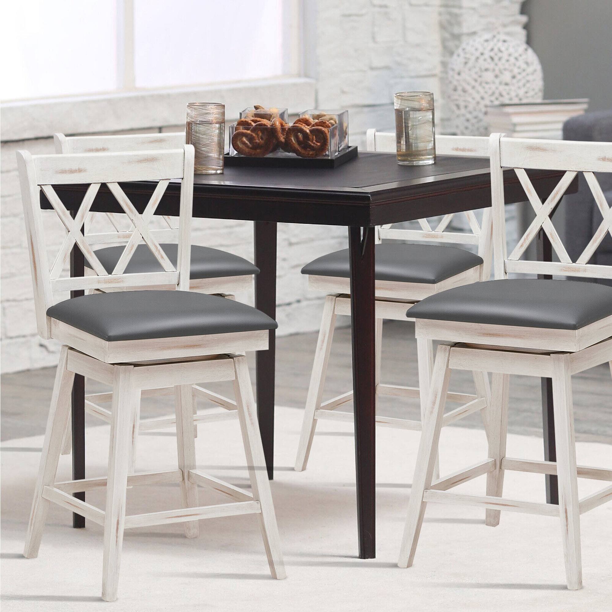 Alt View 2. Gymax - Gymax Set of 4 Barstools Swivel Counter Height Chairs w/Rubber Wood Legs Antique White - Antique White.
