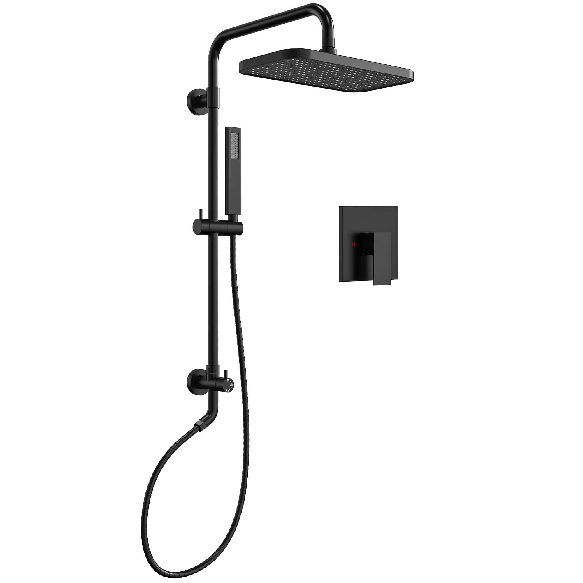 Front. GRANDJOY - Exposed Shower System with 12-Inch Rectangular Head & 3-Function Diverter - Matte Black.