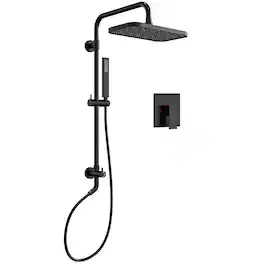 GRANDJOY - Exposed Shower System with 12-Inch Rectangular Head & 3-Function Diverter - Matte Black