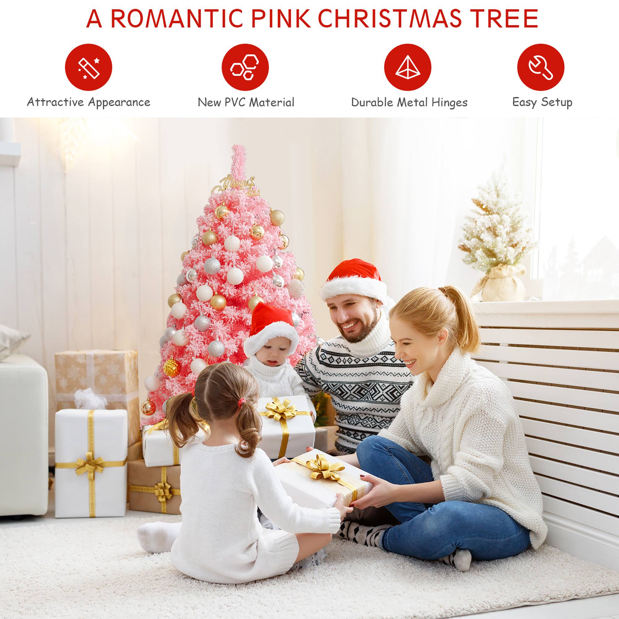 A ROMANTIC PINK CHRISTMAS TREE

- Attractive Appearance
- New PVC Material
- Durable Metal Hinges
- Easy Setup