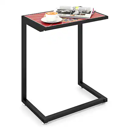 Front. Gymax - Gymax C-shaped Outdoor Side End Table w/ Ceramic Top for Patio Living Room Balcony - Colorful.