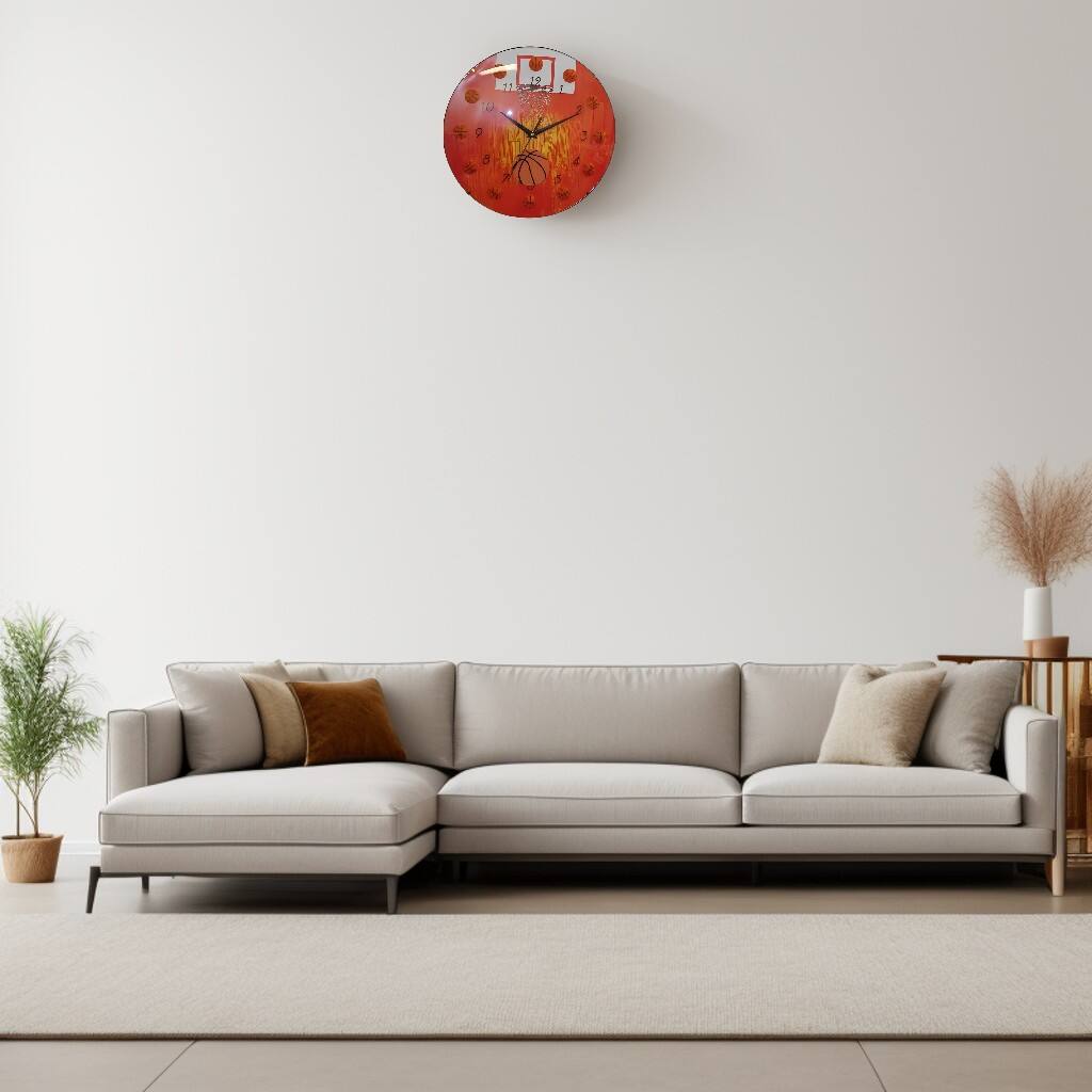 Angle. FC Design - 13"H Orange & Black Basketball Sports Wall Clock - Unique Gift Idea - Multicolor.