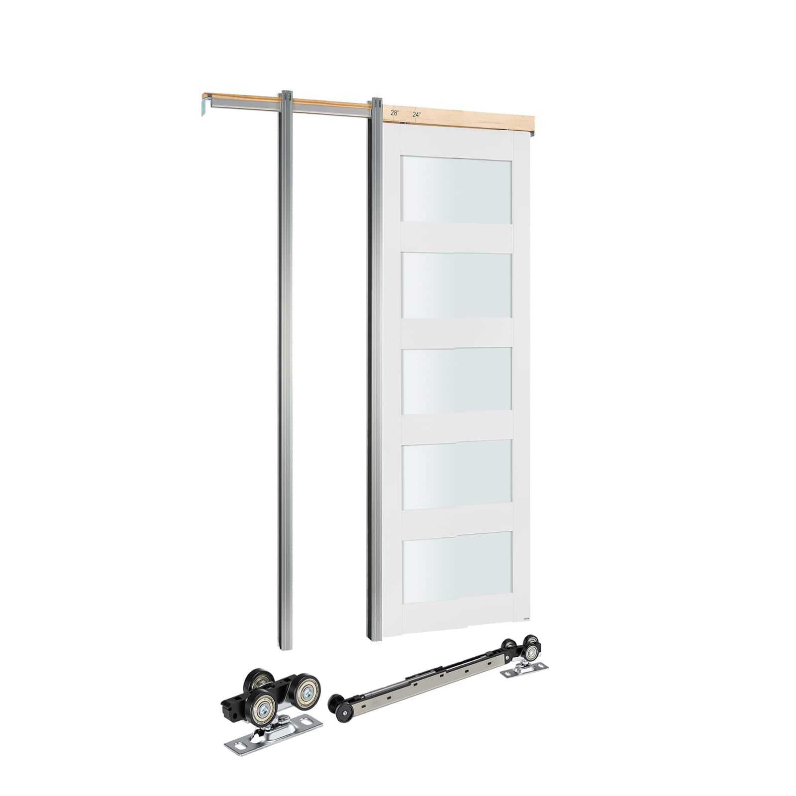 "VEVOR - Sliding Pocket Door,30"" x 80"",5-Lite Frosted Glass Single Sliding Door with Hardware Kit, Sturdy Solid Wood & MDF Pocket - White" price history on PriceWatchPro