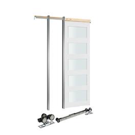 VEVOR - Sliding Pocket Door,30" x 80",5-Lite Frosted Glass Single Sliding Door with Hardware Kit, Sturdy Solid Wood & MDF Pocket - White
