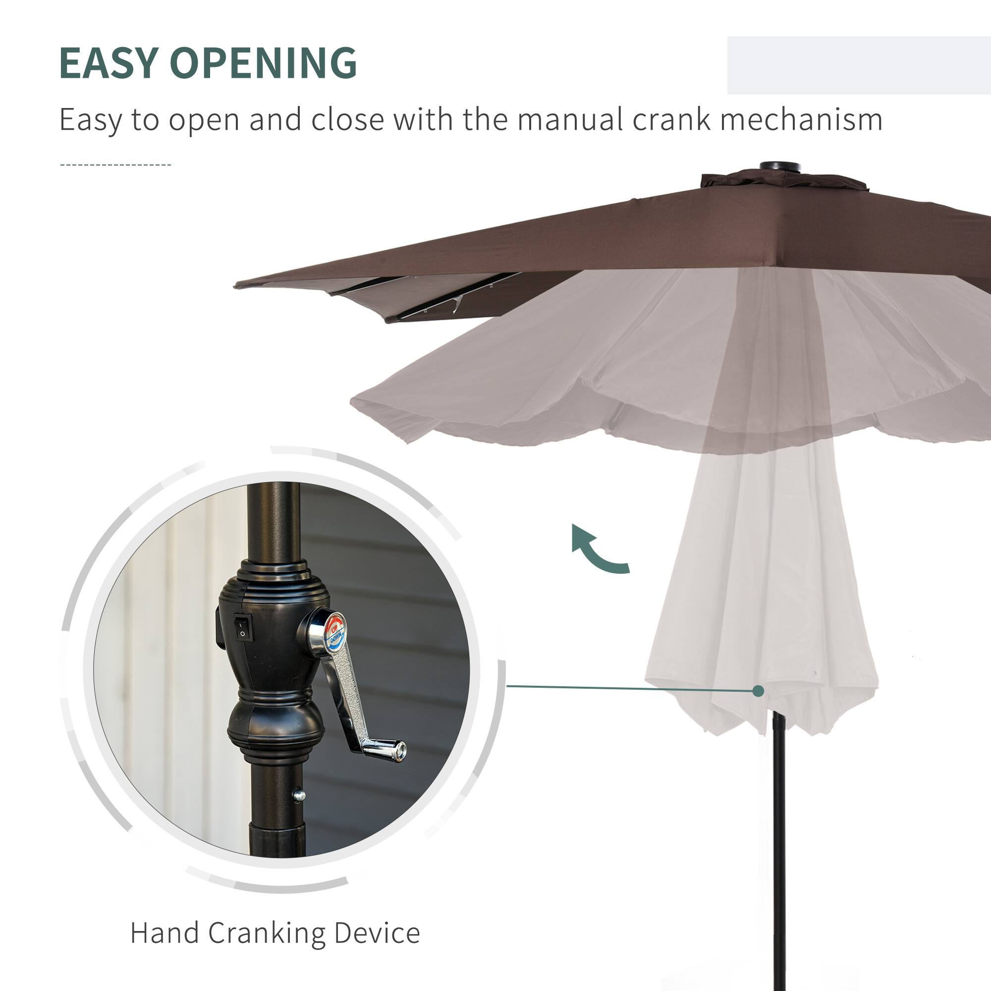 EASY OPENING
Easy to open and close with the manual crank mechanism
Hand Cranking Device