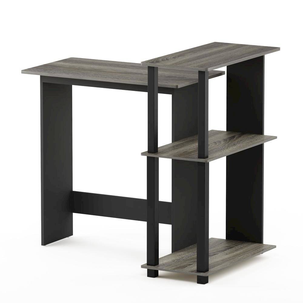 Angle. FurniFact - Grey Corner Office Desk with Storage Bookshelf for Writing and Study - French Oak Grey/Black.