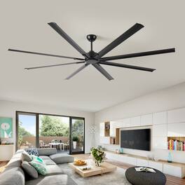 APRILSOUL - 96 Inch Industrial DC Ceiling Fan 8 Reversible Blades 5 Speed Remote - Black
