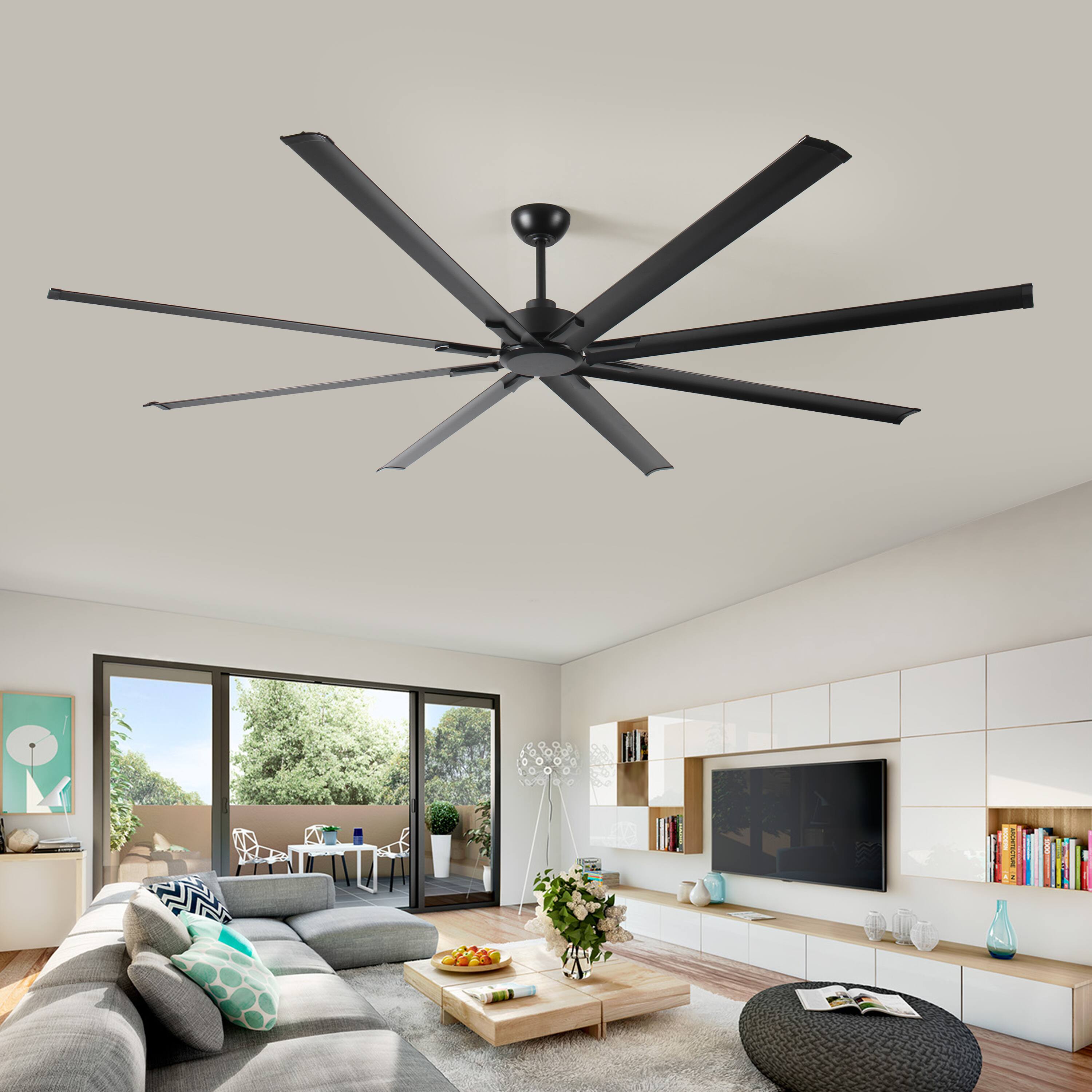Front. APRILSOUL - 96 Inch Industrial DC Ceiling Fan 8 Reversible Blades 5 Speed Remote Black - Black.