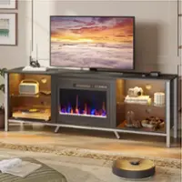 Bestier 70" Fireplace TV Stand 80" TVs with 23" LED Electric Fireplace & Entertainment Center - Black Carbon Fiber - Front_Zoom
