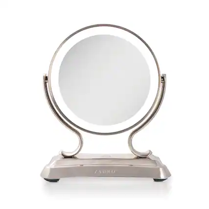 Front. Zadro - Glamour LED Lighted Makeup Mirror with Dual 5X/1X Magnifications and 3 Lighting Options - Satin Nickel.