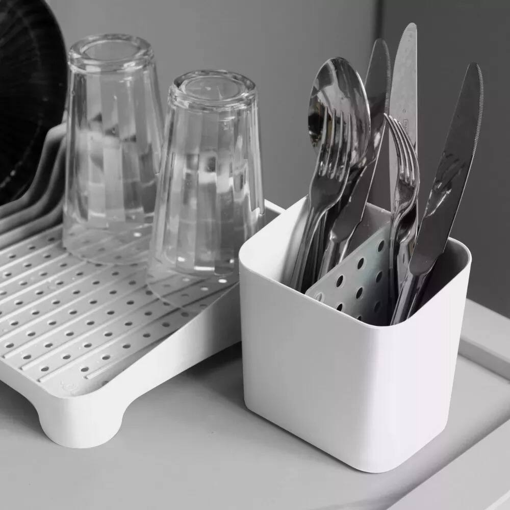 Alt View 2. OU - OU Kitchen Sink Organizer 3pc Set, Dish Rack, Cutlery Drainer & Soap Dispenser Caddy w Sponge Holder - White - White.
