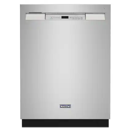Front. Maytag - 24" Front Control Built-In Stainless Steel Tub Dishwasher with Dual Power Filtration, PowerBlast Cycle, 50 dBA - Stainless Steel.