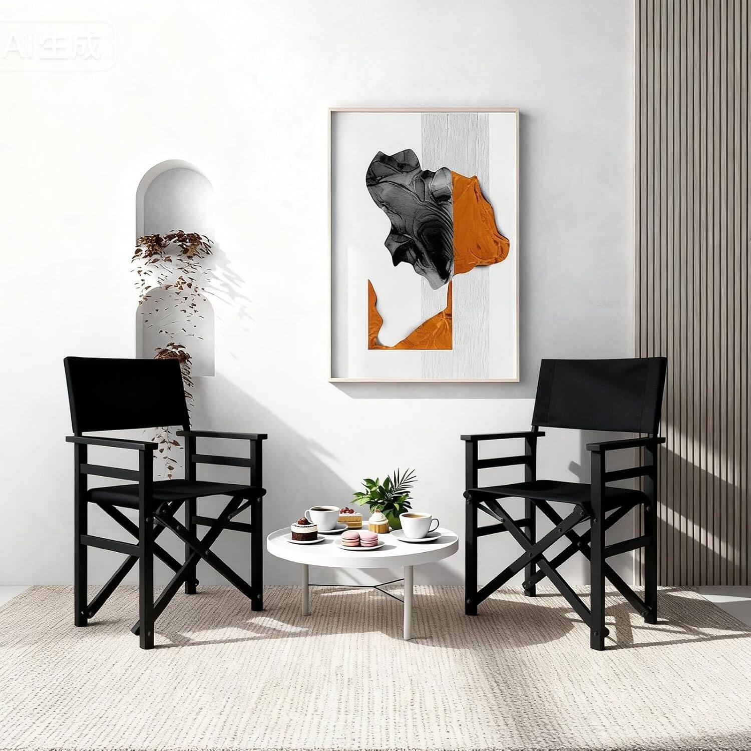 Alt View 4. Winado - 2 PCS Widen Folding Director Chair with Sturdy Wooden Frame & Beige Canvas, Portable, Durable for Outdoor Patio Camping - Black.