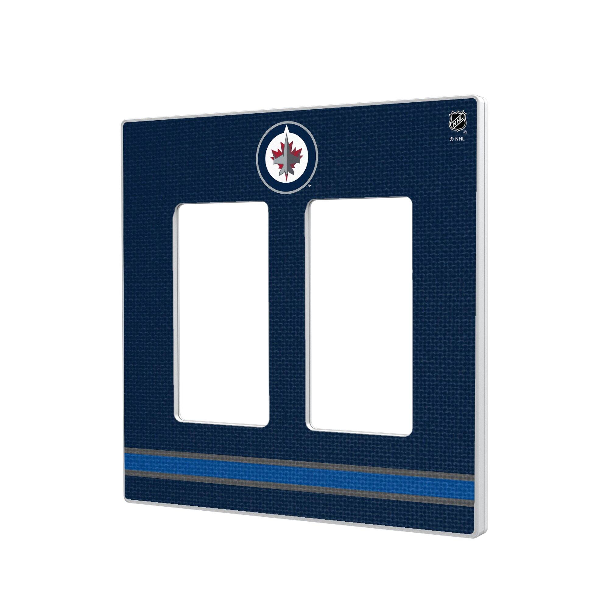 Front. Keyscaper - Winnipeg Jets Double Rocker Lightswitch Plate - Multicolor.
