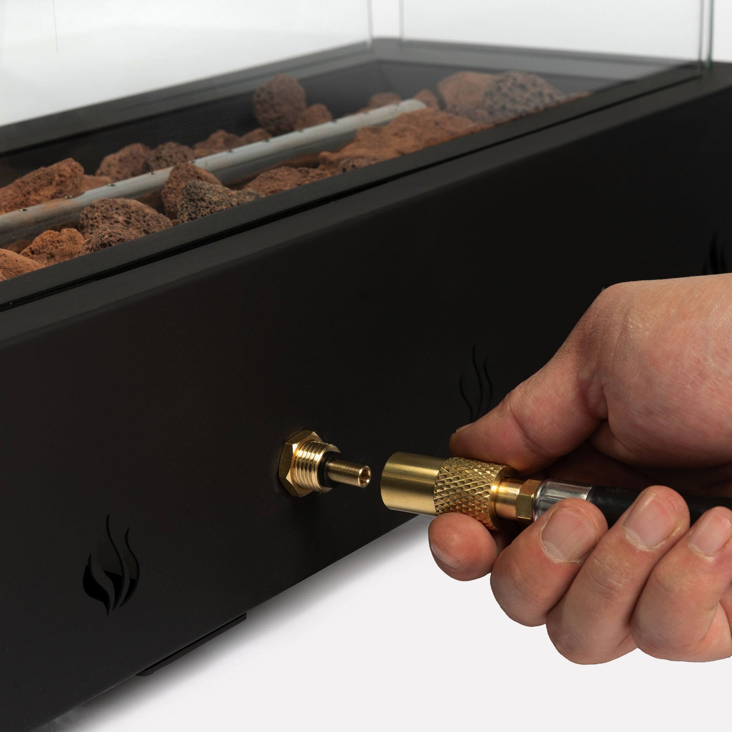 Left. Boyel Living - 28 Inch Tabletop Rectangular Propane Fire Pit 40000 BTU Black - Black.