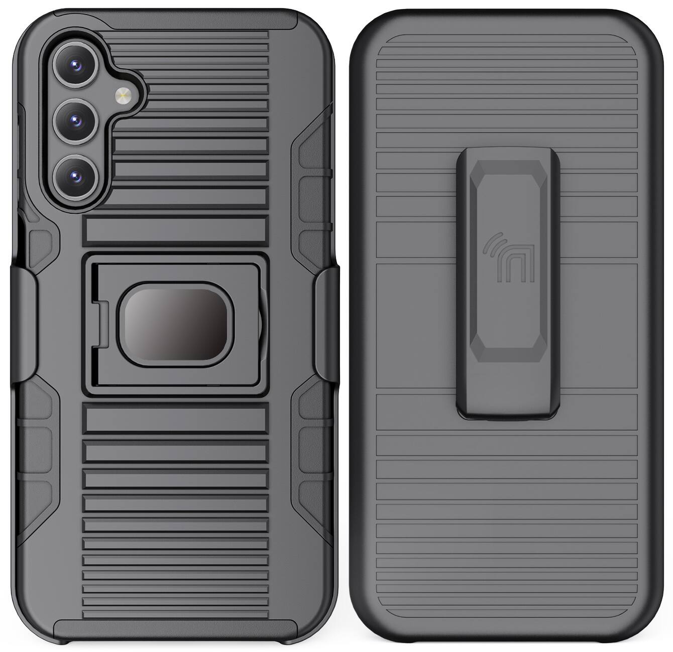 Alt View 9. Nakedcellphone - Combo for Samsung Galaxy A15 5G / A25 5G - Rugged Phone Case with Stand and Belt Clip Holster - Black.