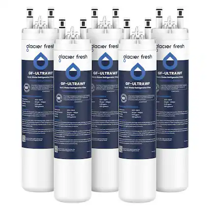 Sure, here is the corrected and grouped text:
---
**Glacier Fresh**
**GF-ULTRAWF**
Ice & Water Refrigerator Filter
Replace every 6 months
**NSF**
**Filtering Parameters**
- 337-1000ppb
- 30 ppb-100ppb
- 300 gallons
**Operating Parameters**
- 337-1000ppb
- 30 ppb-100ppb
- 300 gallons
**NSF**
**Filtering Parameters**
- 337-1000ppb
- 30 ppb-100ppb
- 300 gallons
**Operating Parameters**
- 337-1000ppb
- 30 ppb-100ppb
- 300 gallons
**NSF**
**Filtering Parameters**
- 337-1000ppb
- 30 ppb-100ppb
- 300 gallons
**Operating Parameters**
- 337-1000ppb
-