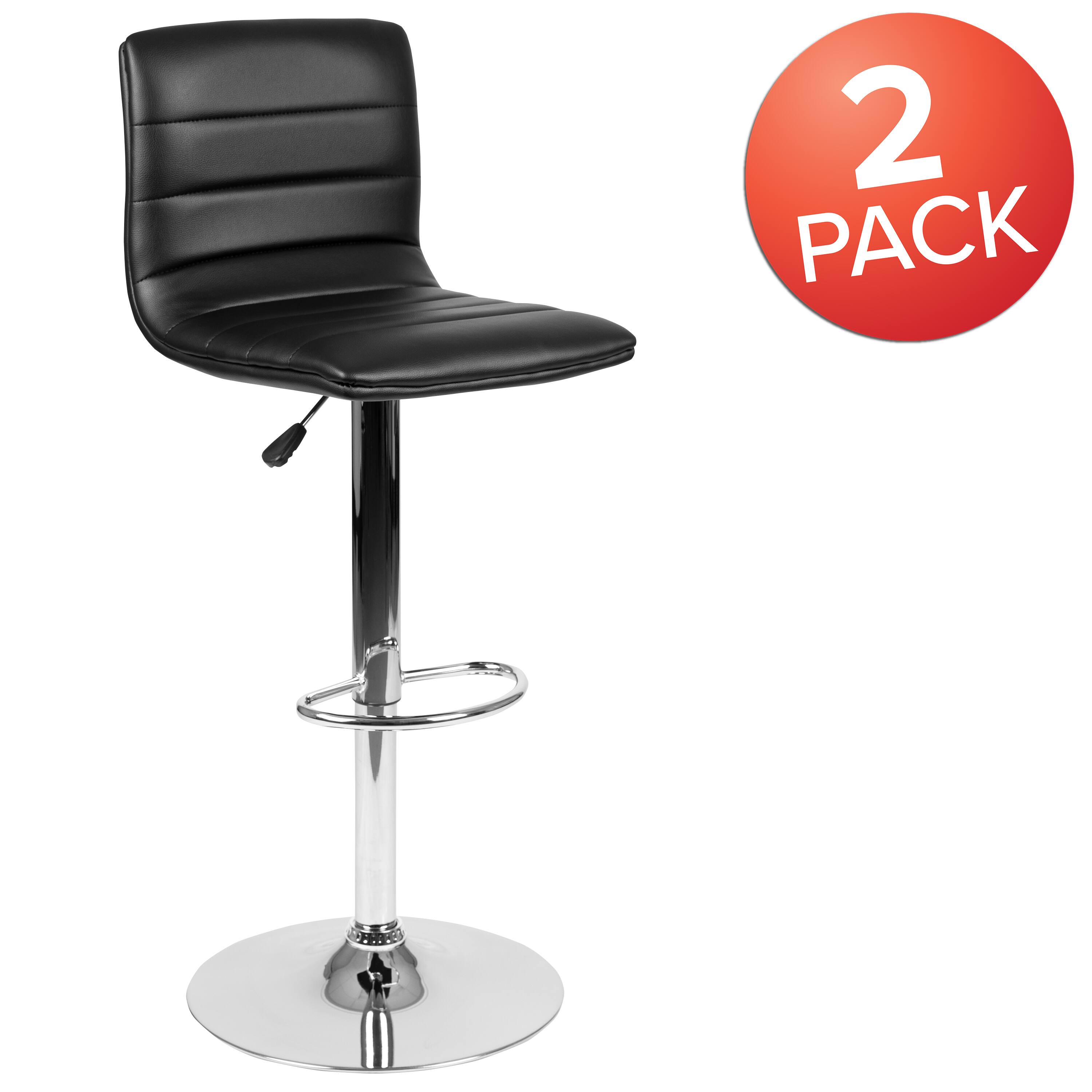 Alt View 2. Emma + Oliver - Modern Vinyl Adjustable Height Barstool with Horizontal Stitch Back, Set of 2 - Black Vinyl/Chrome Frame.