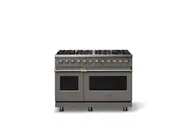 Viking - Pro 5 Series 7.3Cu. Ft. Freestanding Sealed 8 Burner DF Convection Range/Griddle - Damascus Gray w. Brushed Brass Trim - Damascus Gray