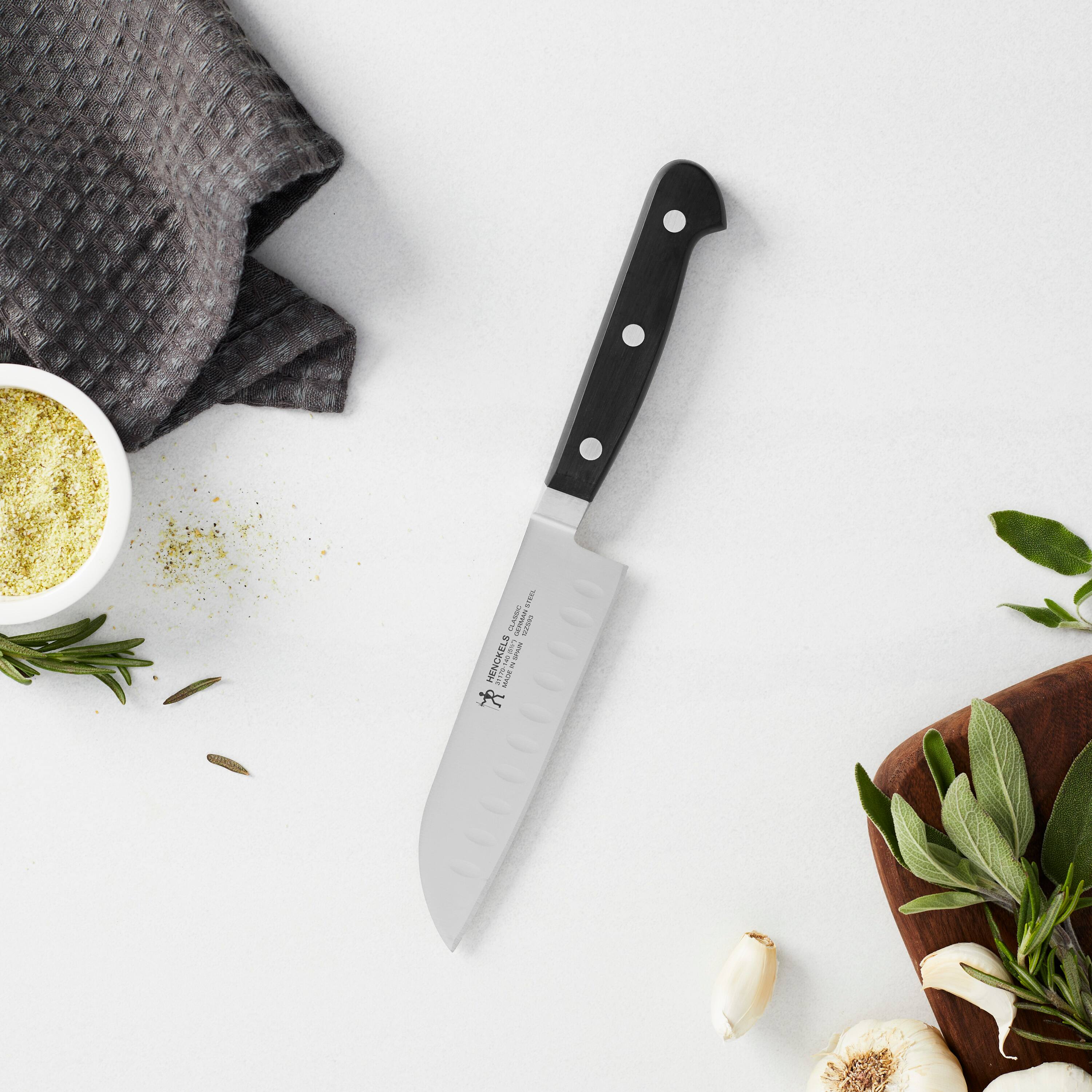 Alt View 3. Henckels - Henckels CLASSIC 5-inch Hollow Edge Santoku Knife - Stainless Steel.