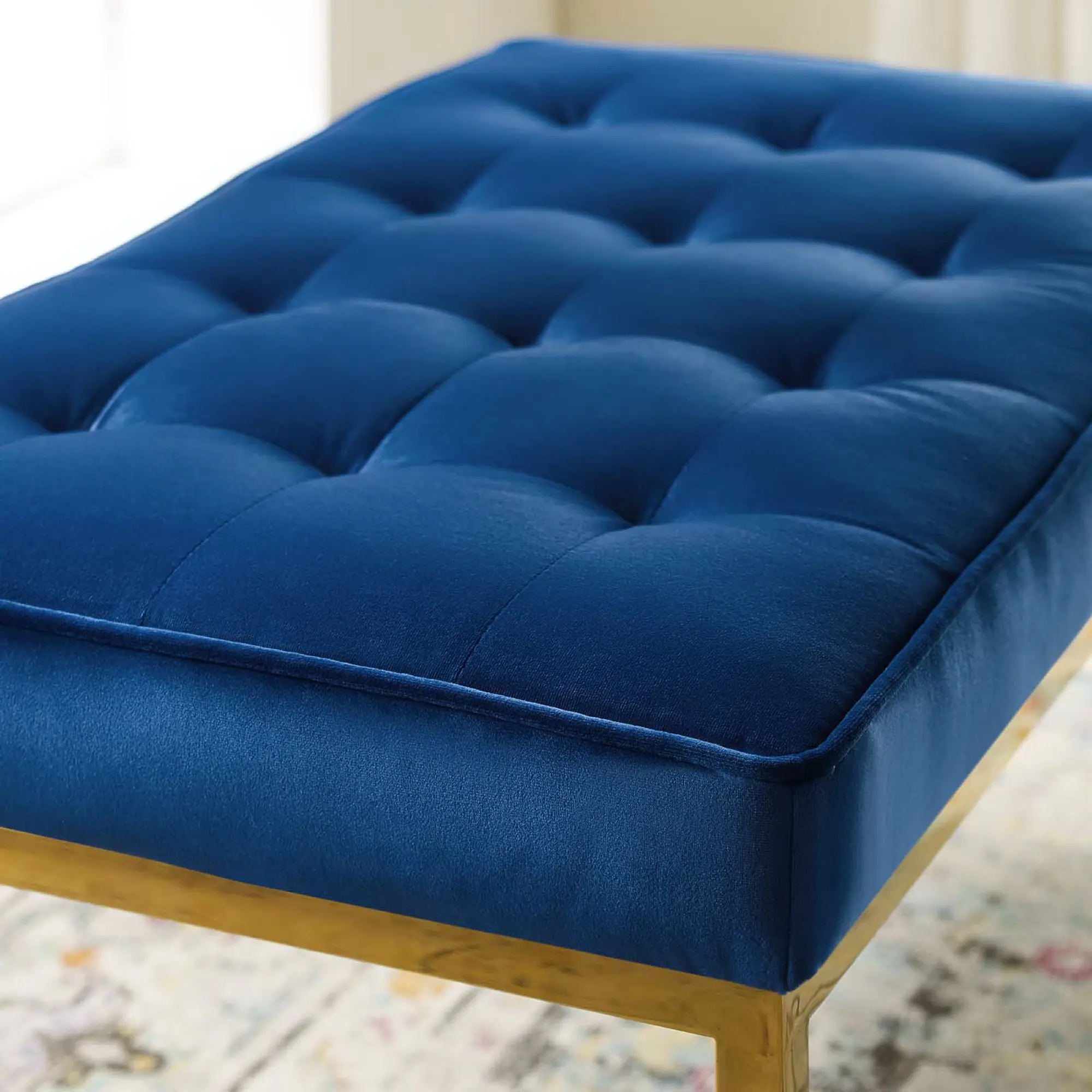 Left. Modway - Loft Gold Stainless Steel Leg Medium Performance Velvet Bench by Modway - Gold Navy.