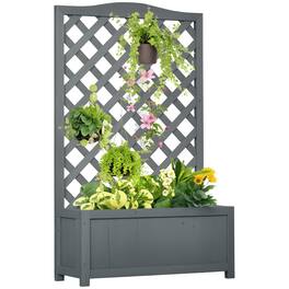Outsunny - Wooden Raised Garden Bed with Trellis, 46" Planter Box, to Grow Vegetables, Herbs, and Flowers for Backyard, Patio - Gray