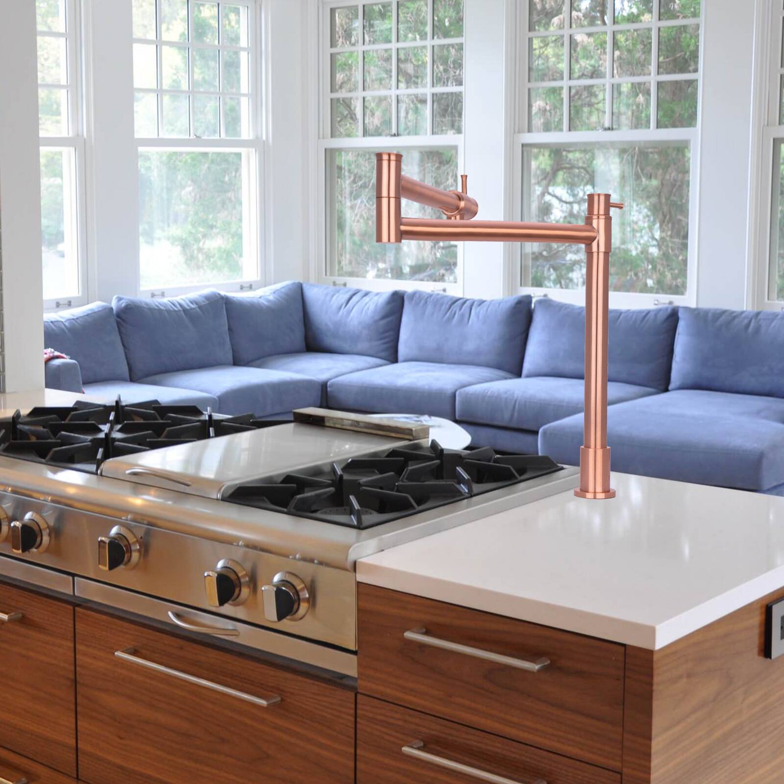 Alt View 3. Akicon - Akicon Solid Brass Deck-Mounted Pot Filler Kitchen Faucet with Double Joint Swing Arms in Copper - Copper.