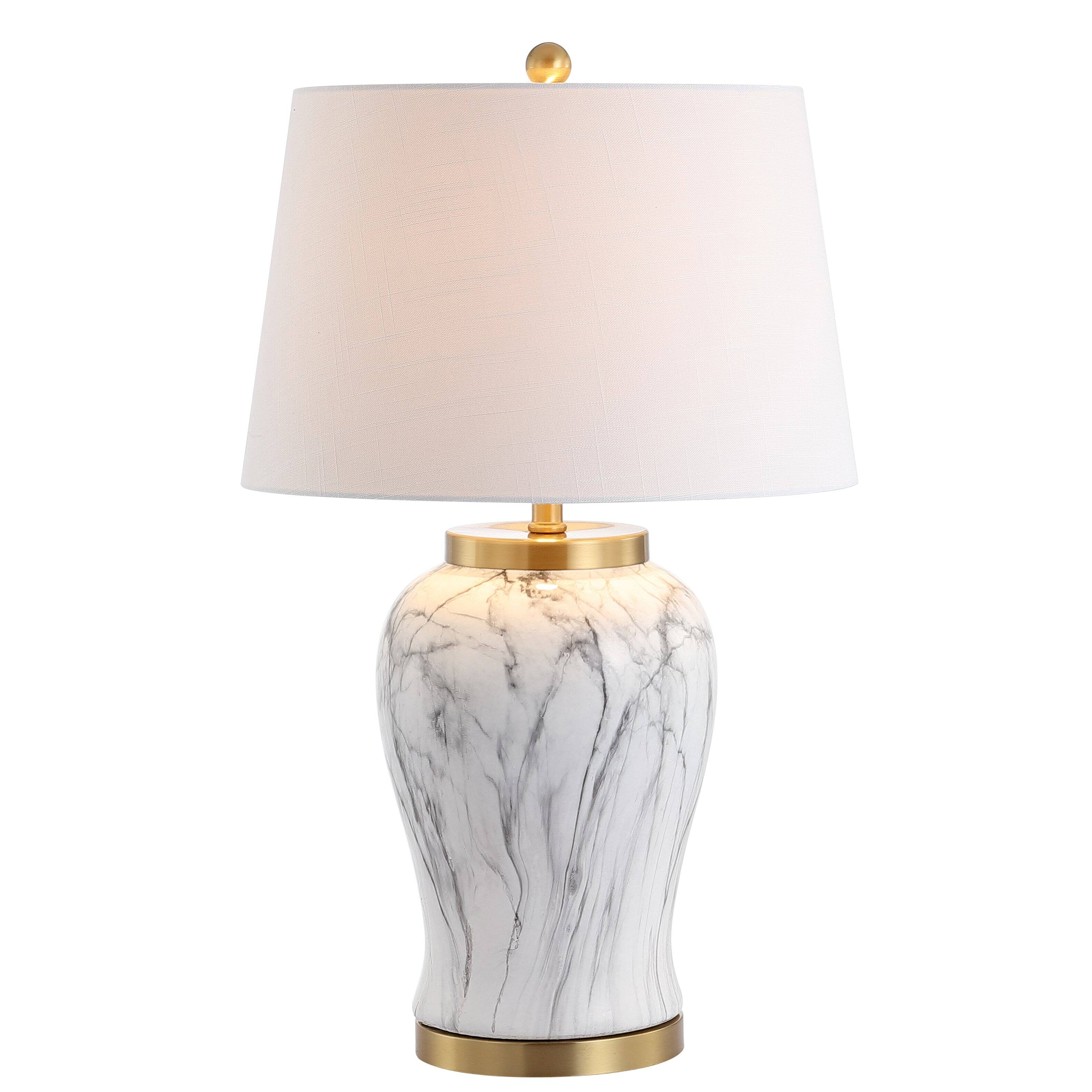 Front. Jonathan Y - Prague 28" Ceramic Marble LED Table Lamp, White/Gold - White.