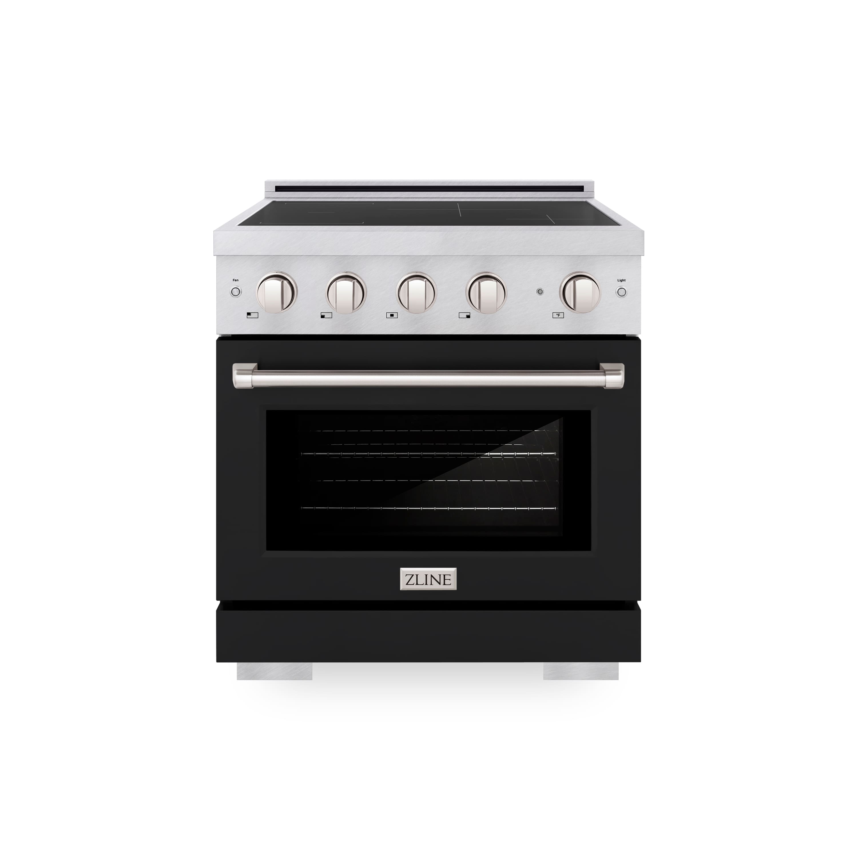 Front. ZLINE - 30 in. 4.2 cu. ft. Paramount Freestanding Induction Range with 4 Burners and Electric Oven in Satin Steel w/ Black Door - Matte Black.