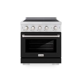 ZLINE - 30 in. 4.2 cu. ft. Paramount Freestanding Induction Range with 4 Burners and Electric Oven in Satin Steel w/ Black Door - Matte Black