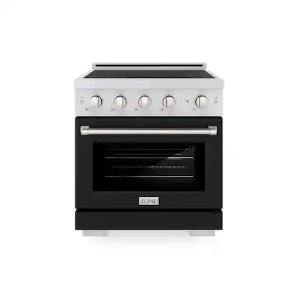 Front. ZLINE - 30 in. 4.2 cu. ft. Paramount Freestanding Induction Range with 4 Burners and Electric Oven in Satin Steel w/ Black Door - Matte Black.