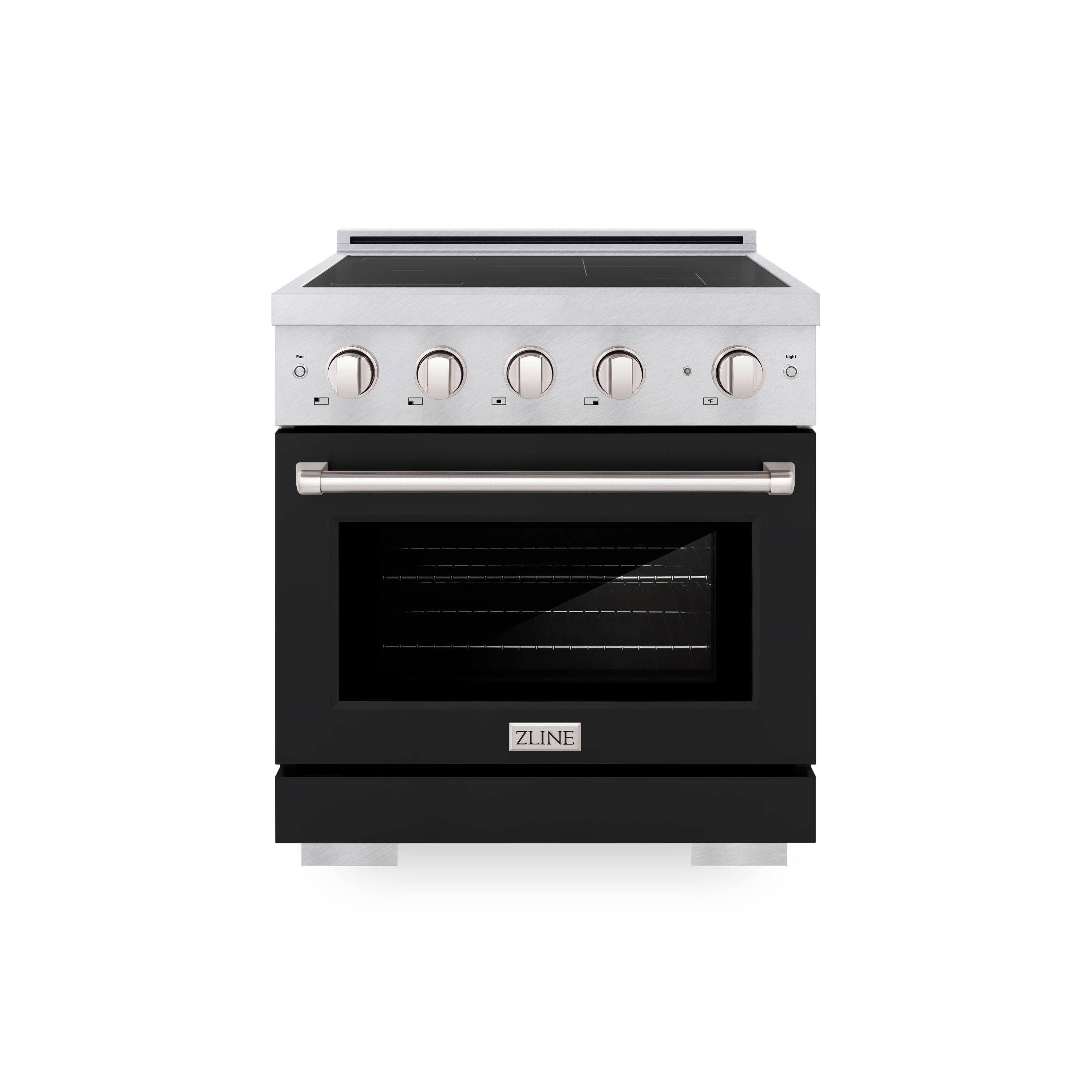 Front. ZLINE - 30 in. 4.2 cu. ft. Paramount Freestanding Induction Range with 4 Burners and Electric Oven in Satin Steel w/ Black Door - Matte Black.