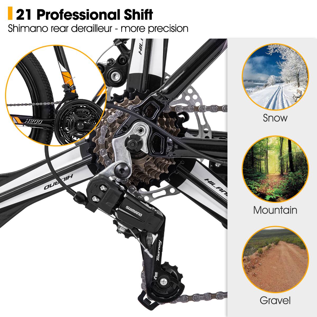 21 Professional Shift Shimano rear derailleur - more precision H200 Snow Mountain Gravel