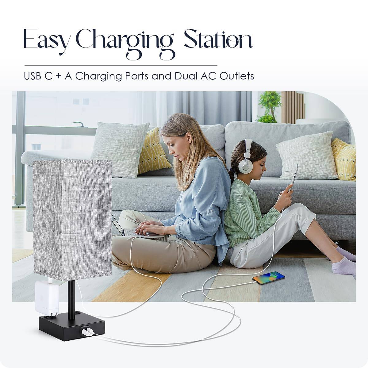 Easy Charging Station  
USB C + A Charging Ports and Dual AC Outlets