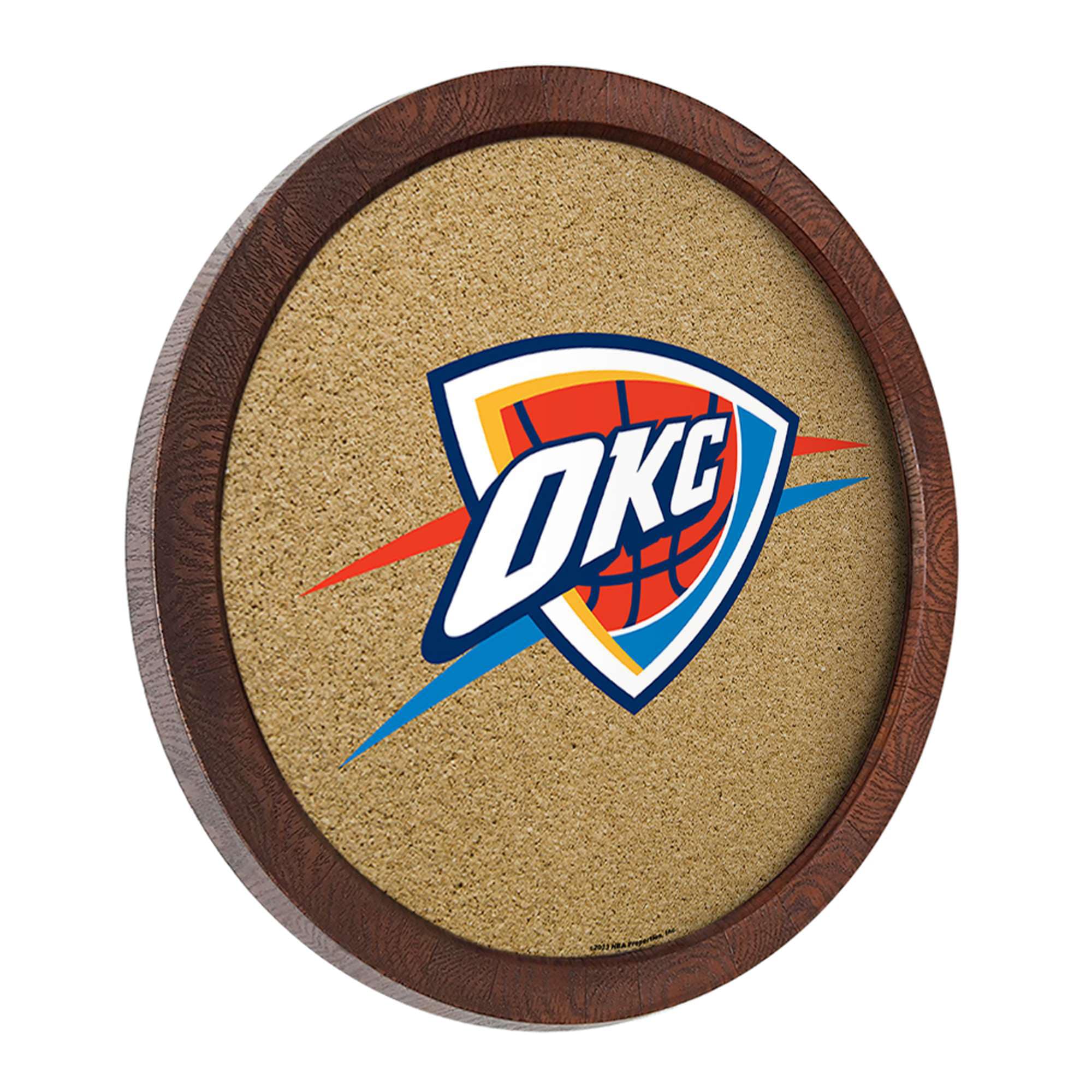 Alt View 1. The Fan-Brand - Oklahoma City Thunder 20.25'' Round Faux Barrel Framed Cork Board - Multicolor.