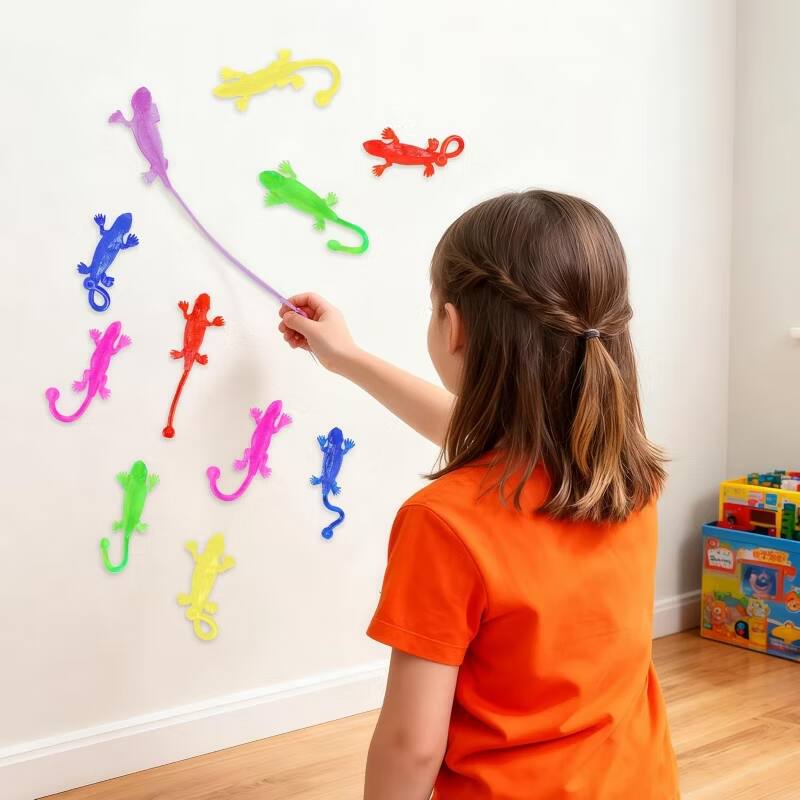 Angle. Joyfy - 48Pcs Sticky Lizards Party Favors for Kids, Holiday Traditions Classroom Treasure Box Carnival Prizes Pinata Stuff Toys - colorful.