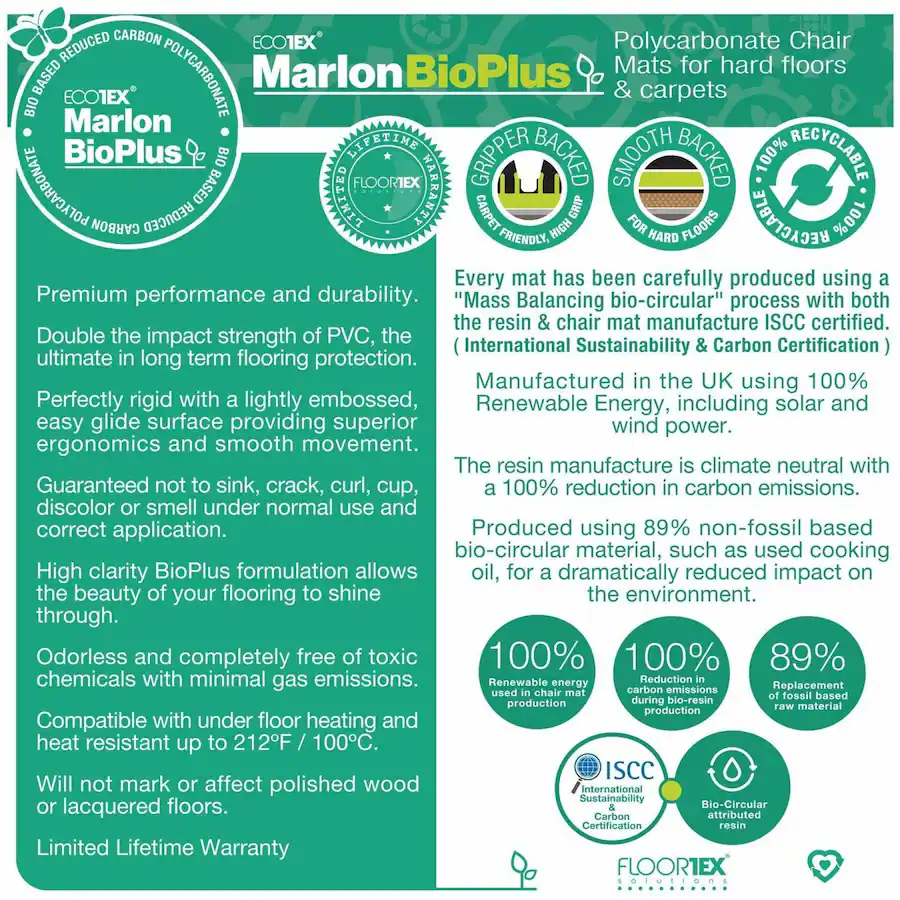 Floortex BioPlus Eco Friendly Carbon Neutral Chair Mat for Hard Floors ...