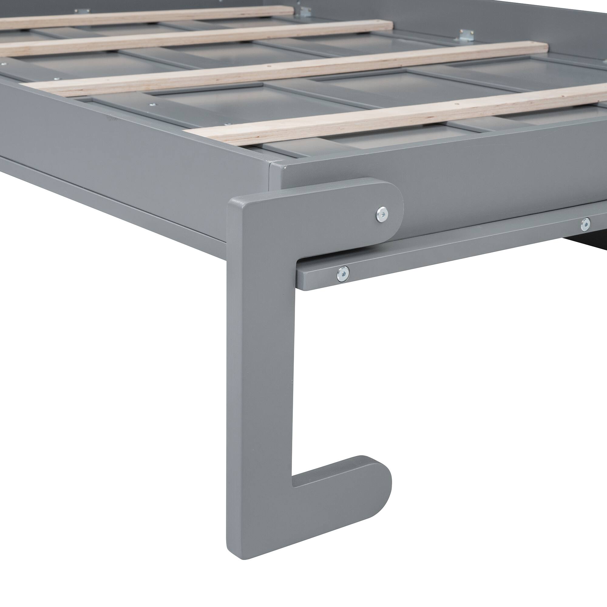 Alt View 4. Tiramisubest - Queen Size Gray Murphy Wall Bed with Cabinets, Plywood, Space-Saving - Gray.