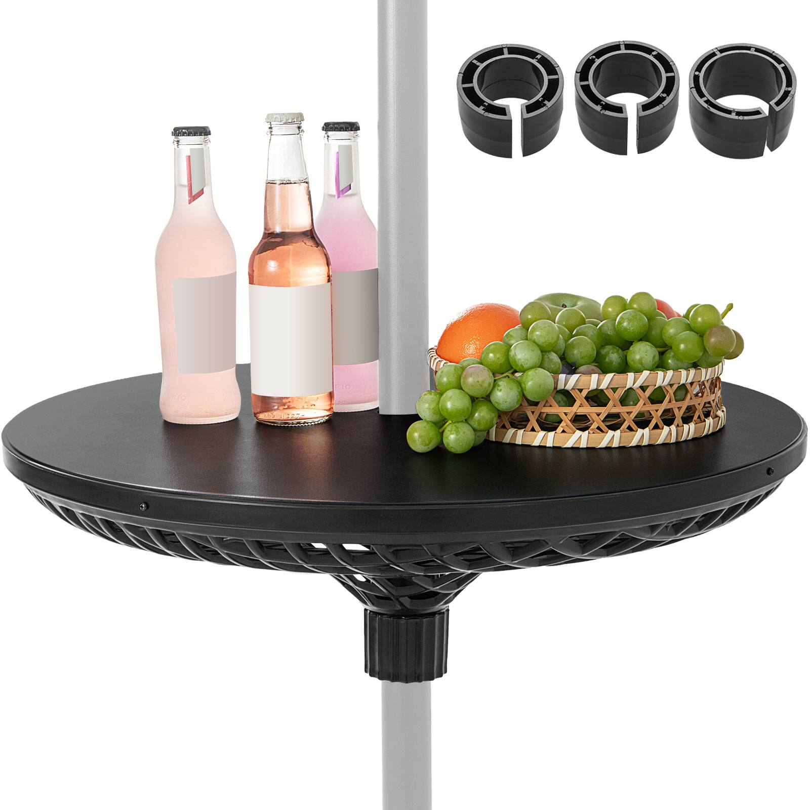 Gymax - Outdoor Umbrella Table Tray Fit 1.5''/1.34''/1.26'' Umbrella Poles for Backyard - Black