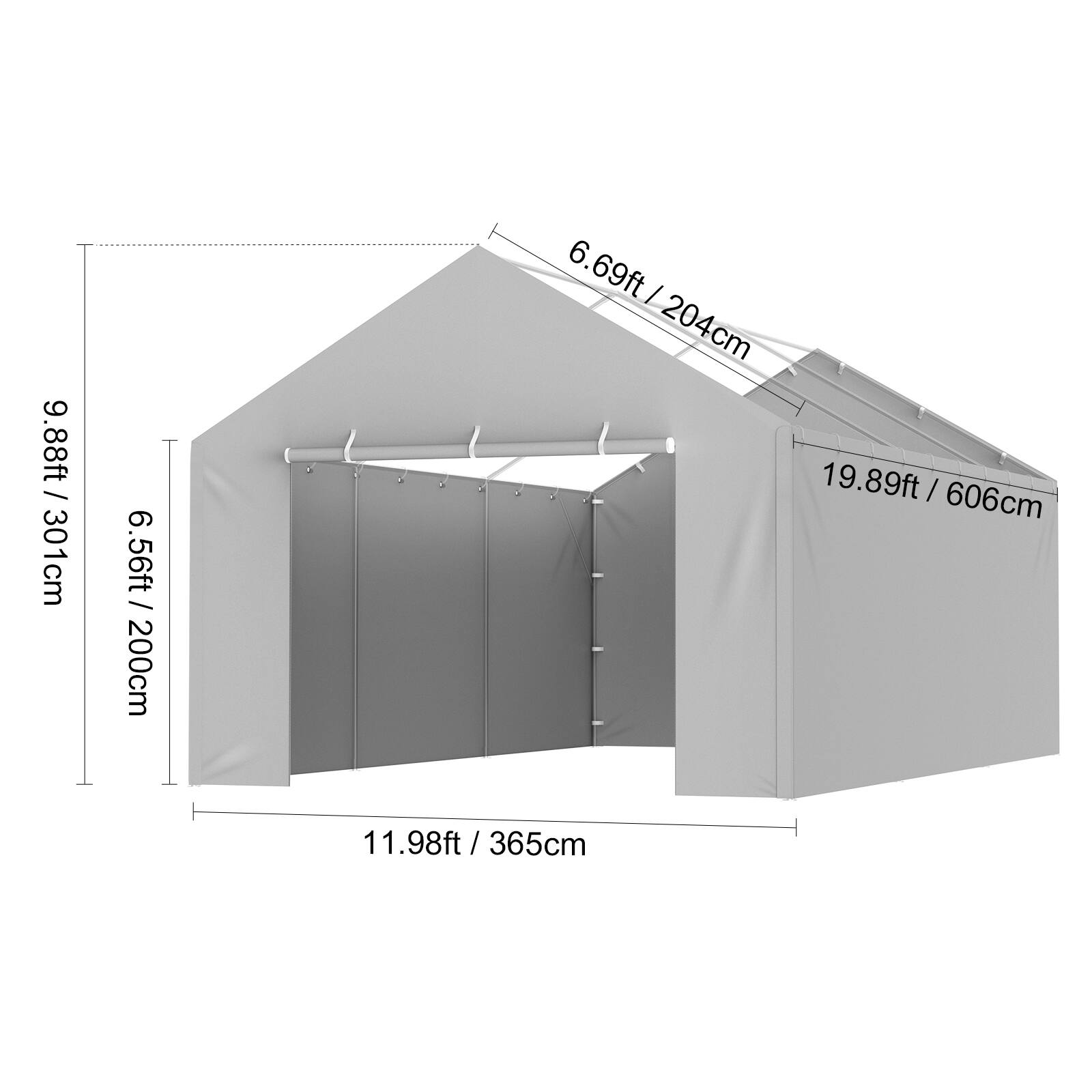 6.69ft / 204cm / 301cm, 19.89ft / 606cm, 11.98ft / 365cm