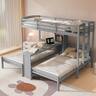 Whisen - Twin over Twin over Twin Bunk Bed with Built-in Desk, Storage Shelves and LED Reading Lamp - Gray