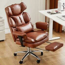Kadyn - 48.23" Executive Office Chair, High Back PU Leather Recliner with Footrest, Lumbar Support & Wheels - Brown