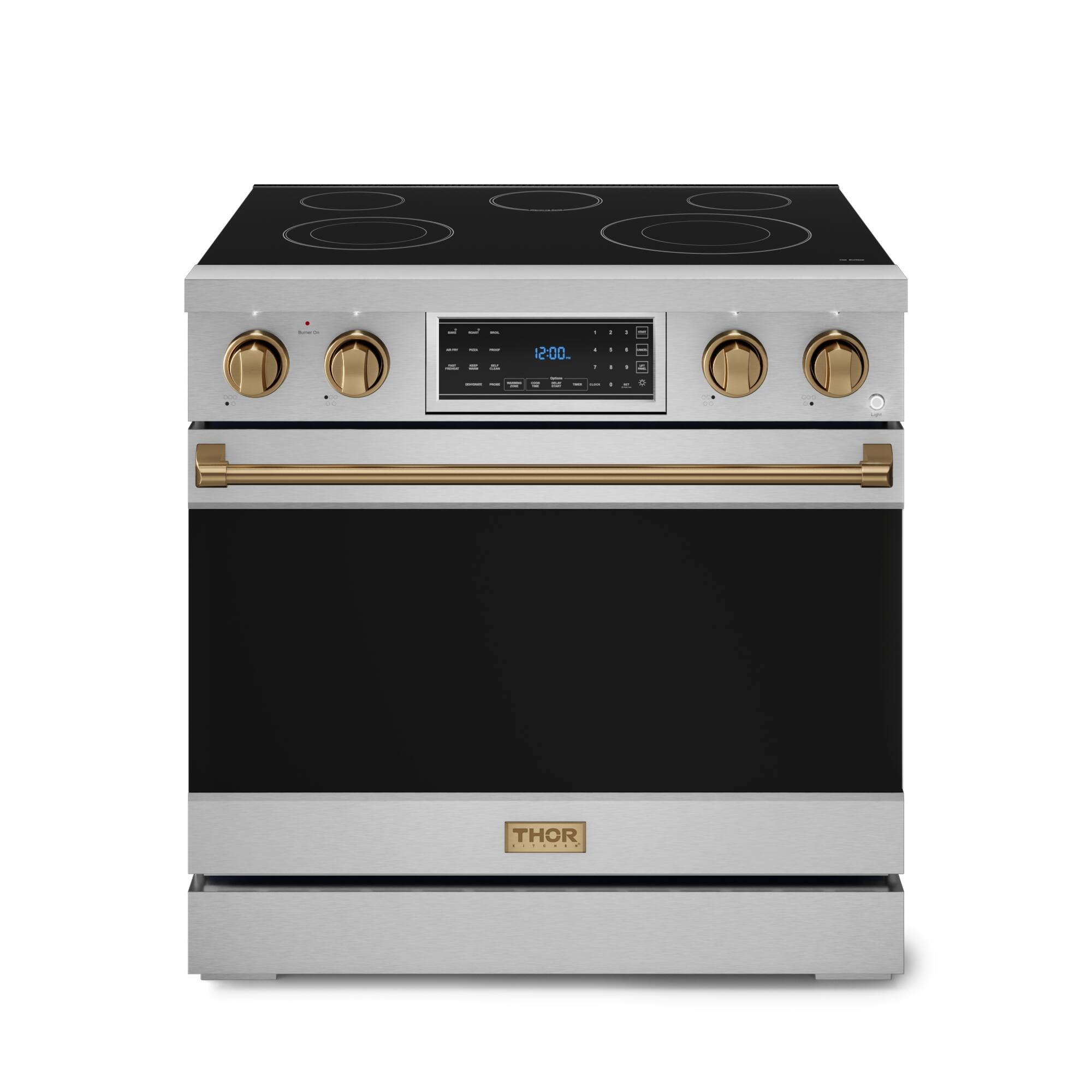Gordon Ramsay Series by Thor Kitchen 6.0 Cu. Ft Freestanding Electric Range with Bronze Hardware - Stainless Steel