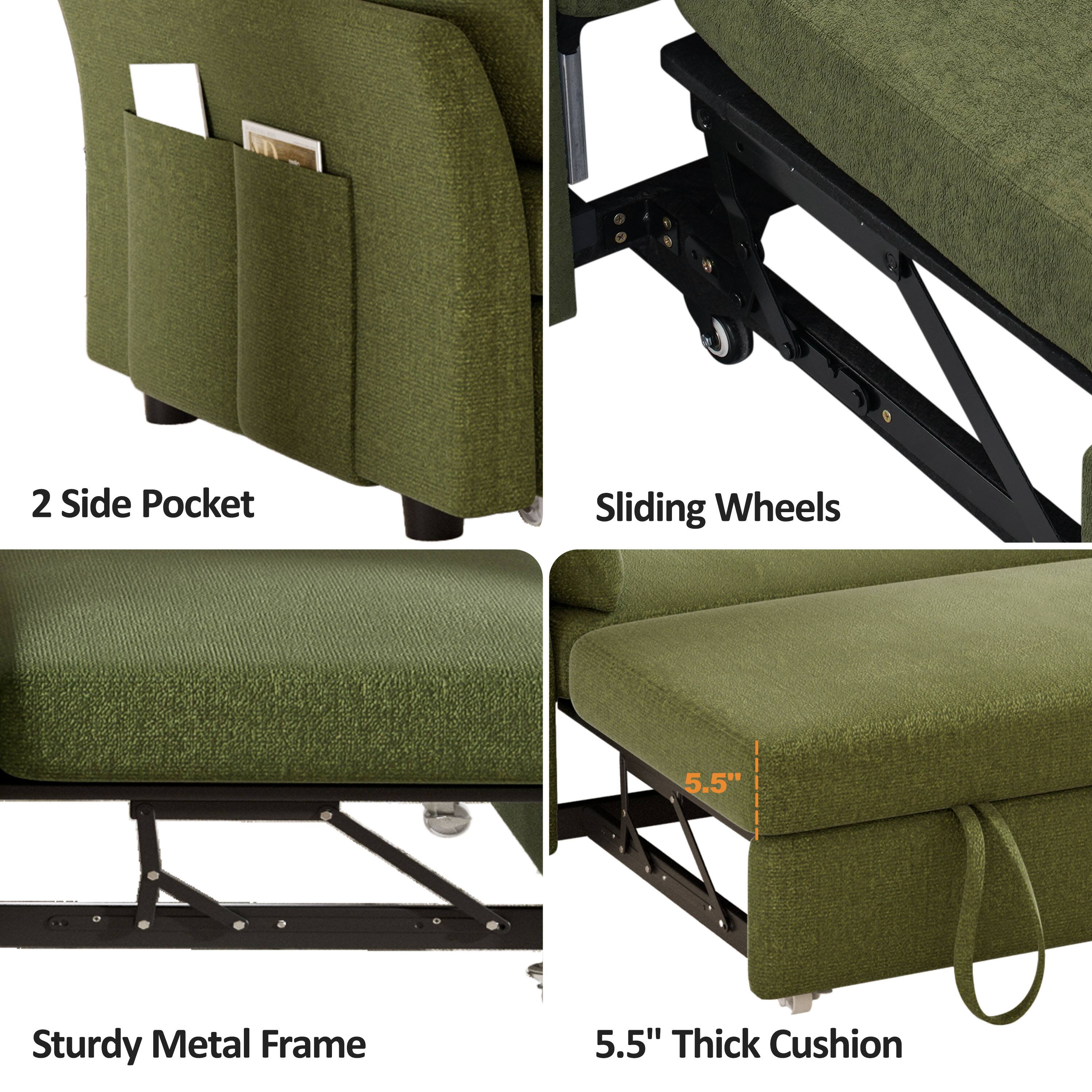 2 Side Pocket  
Sliding Wheels  
Sturdy Metal Frame  
5.5" Thick Cushion