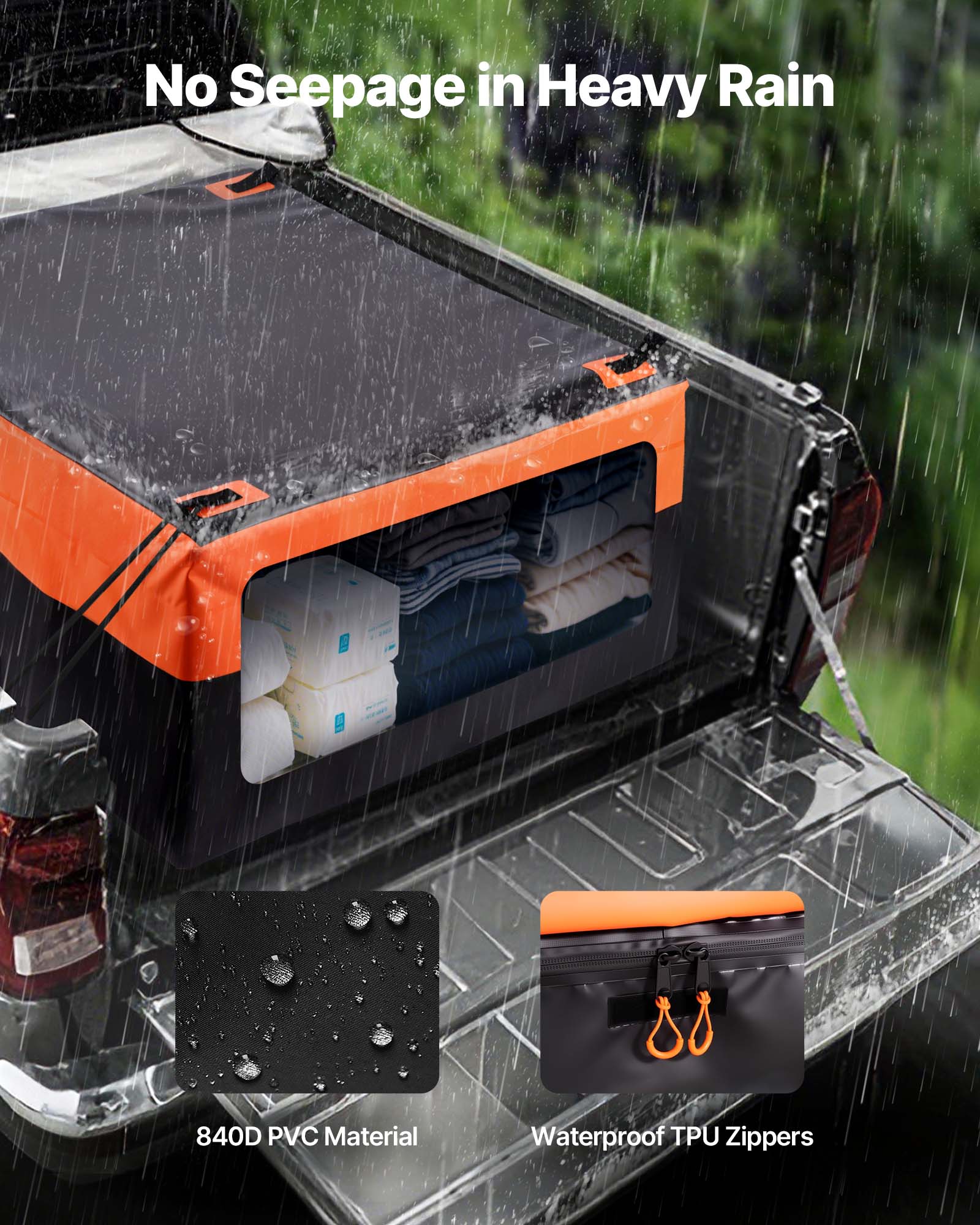 No Seepage in Heavy Rain

840D PVC Material

Waterproof TPU Zippers