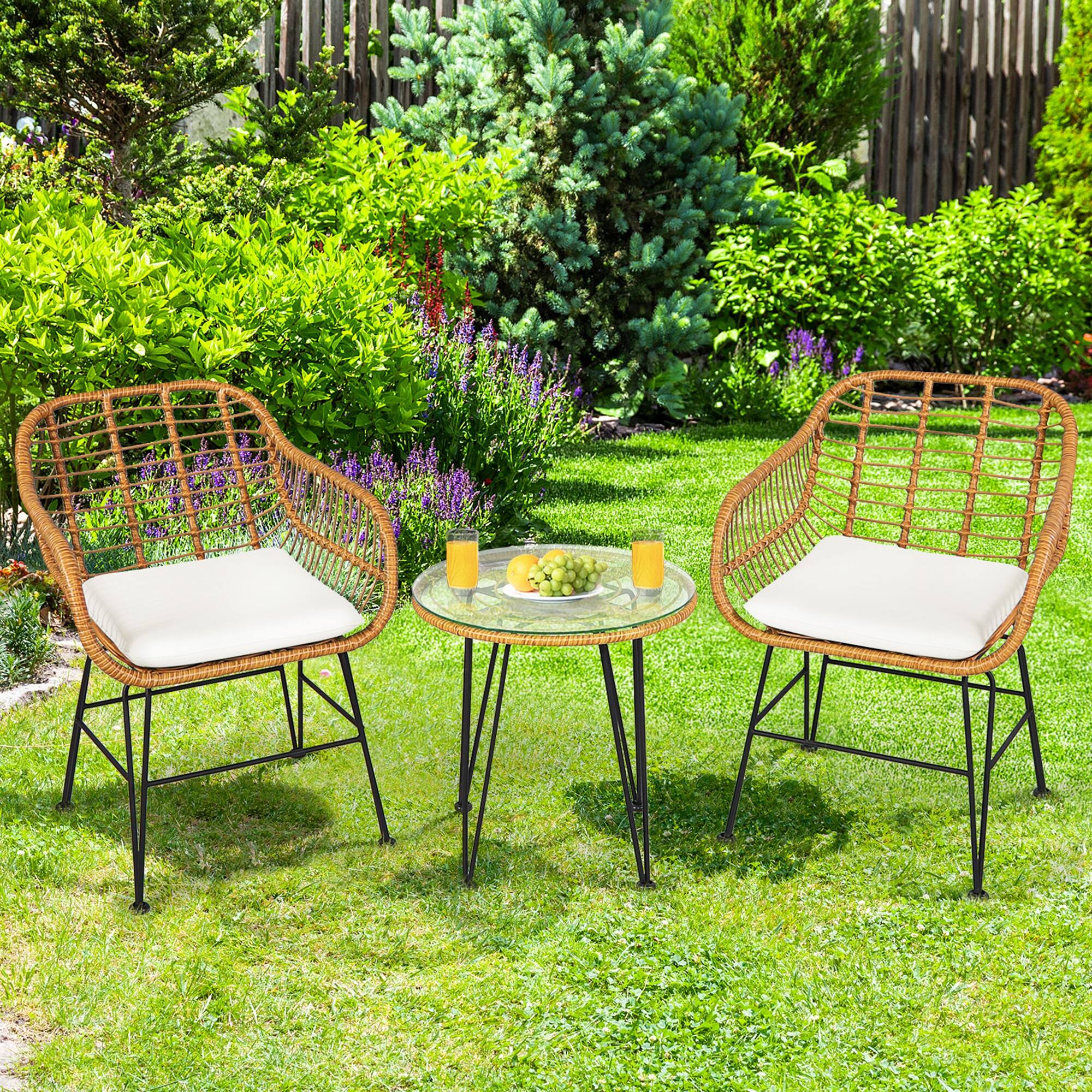 Alt View 8. Gymax - Gymax 3PCS Rattan Patio Bistro Set Conversation Furniture Set w/ White Cushions - White.