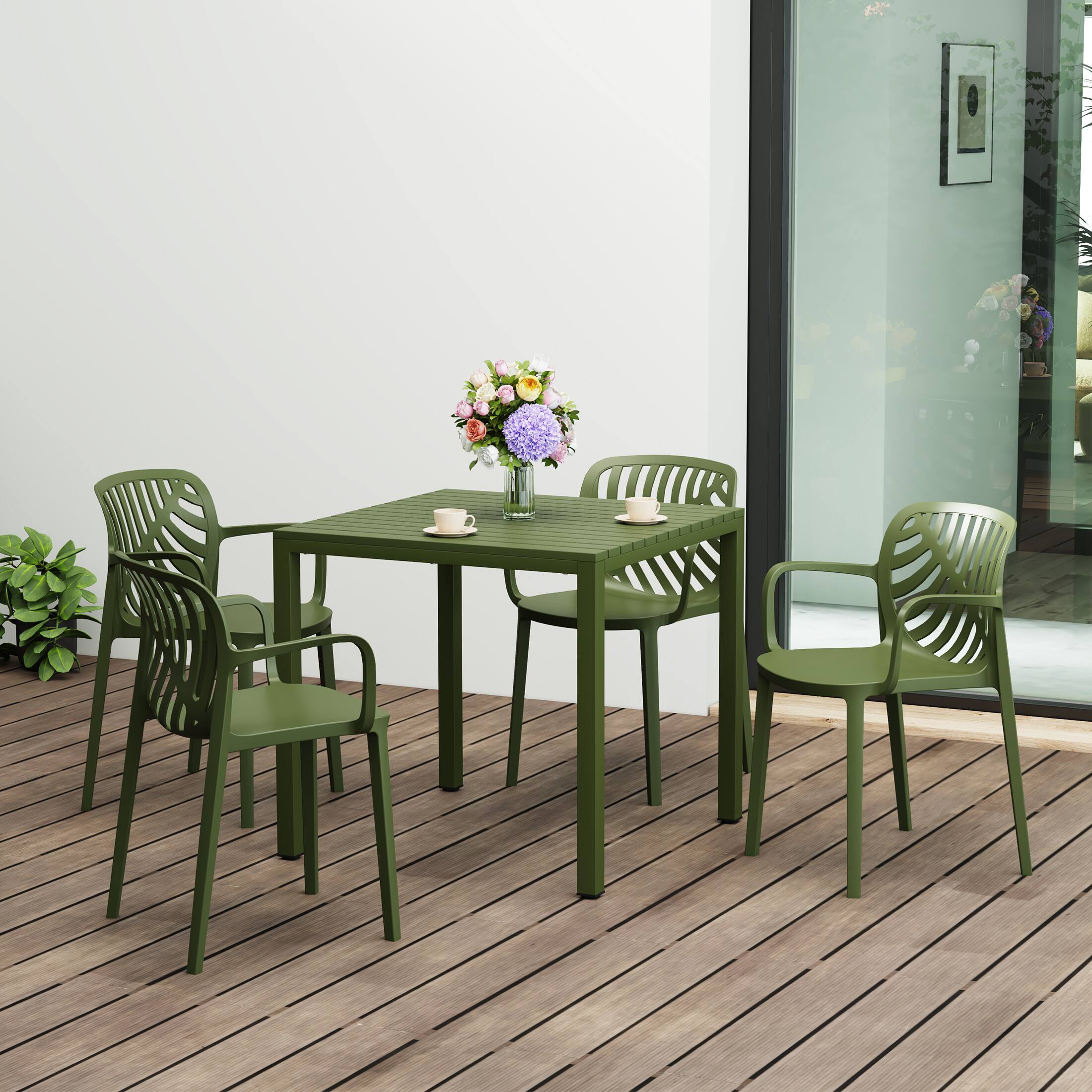 Angle. WestinTrends - WestinTrends Playa 5-Piece Outdoor Square Dining Table Patio Set with Stackable Patio Dining Chairs - Olive Green.