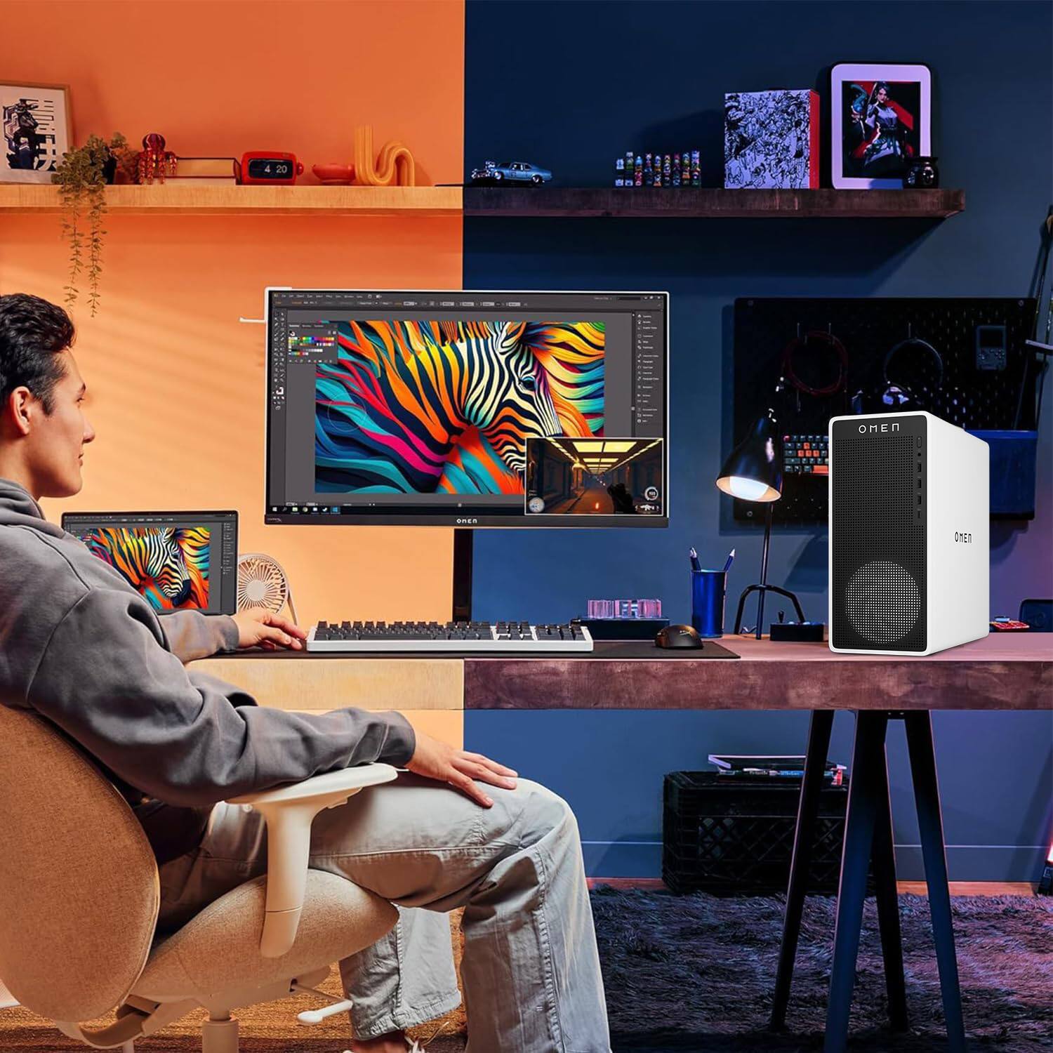 Alt View 7. HP - Omen 16L Gaming Desktop - Intel Core i7-14700F - NVIDIA GeForce RTX 5060 - 64GB RAM - 4TB SSD - Thunderobot RGB Keyboard - White.